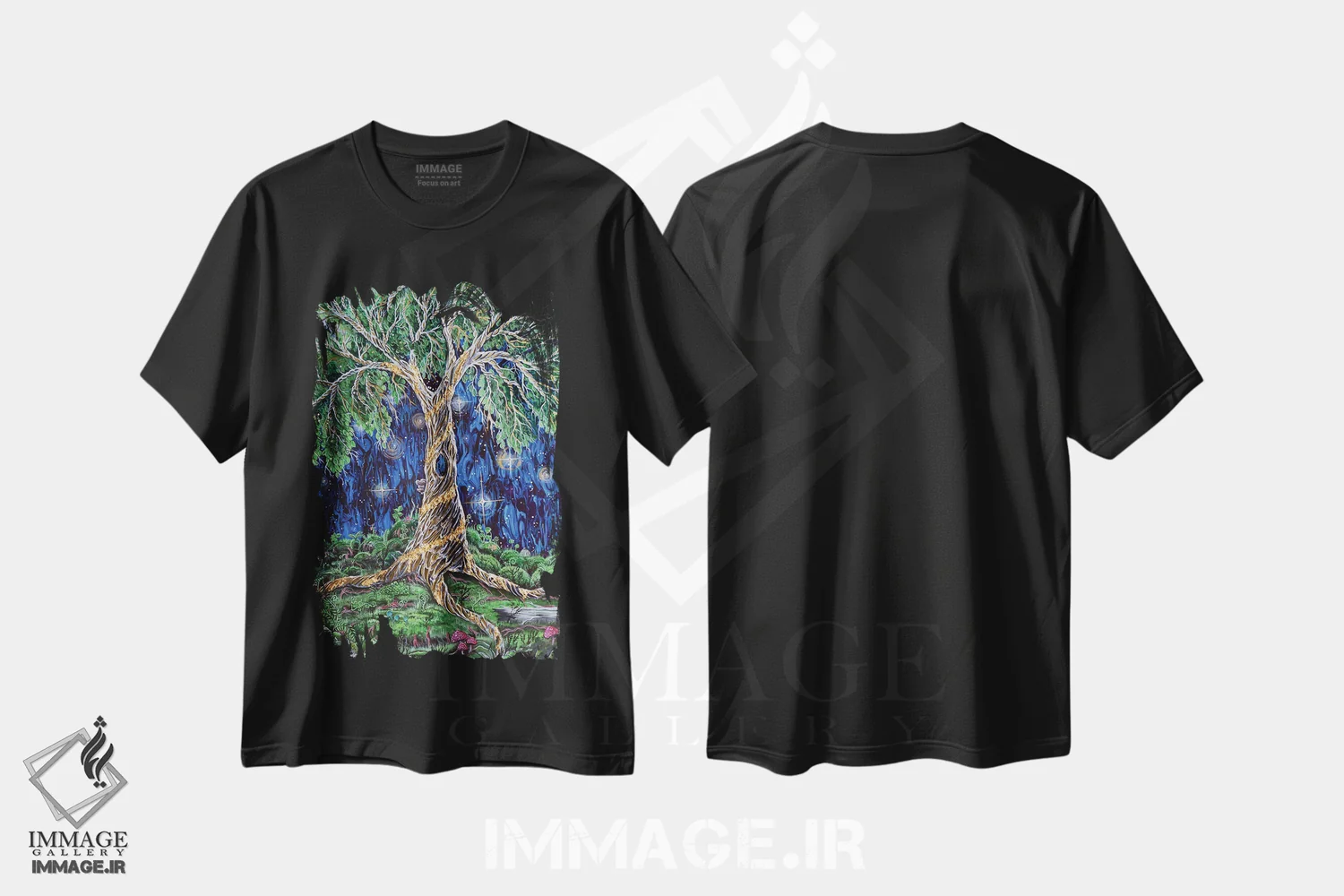 تیشرت مشکی طرح دار درخت خیزش ققنوس، هنر فاخر معاصر اثر دکوتا دیت ویلر | فروشگاه ایماژ