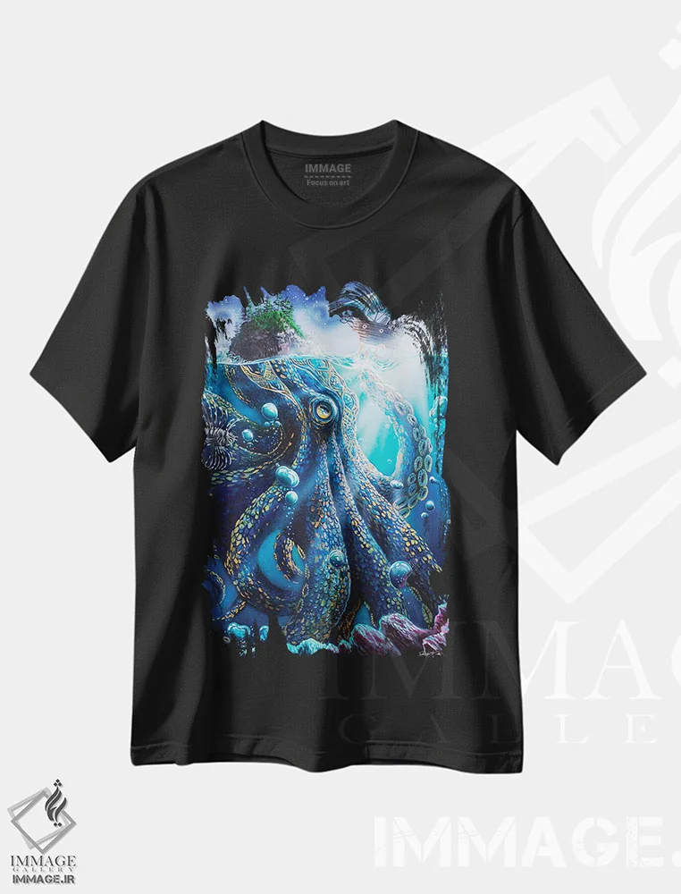 تیشرت مشکی طرح دار آنچه زیر سطح است، هنر فاخر معاصر اثر دکوتا دیت ویلر | فروشگاه ایماژ
