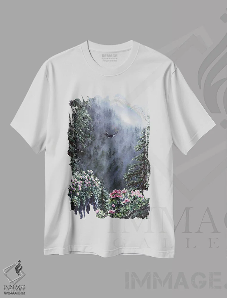 تیشرت سفید طرح دار لبه نقره ای، هنر فاخر معاصر اثر دکوتا دیت ویلر | فروشگاه ایماژ