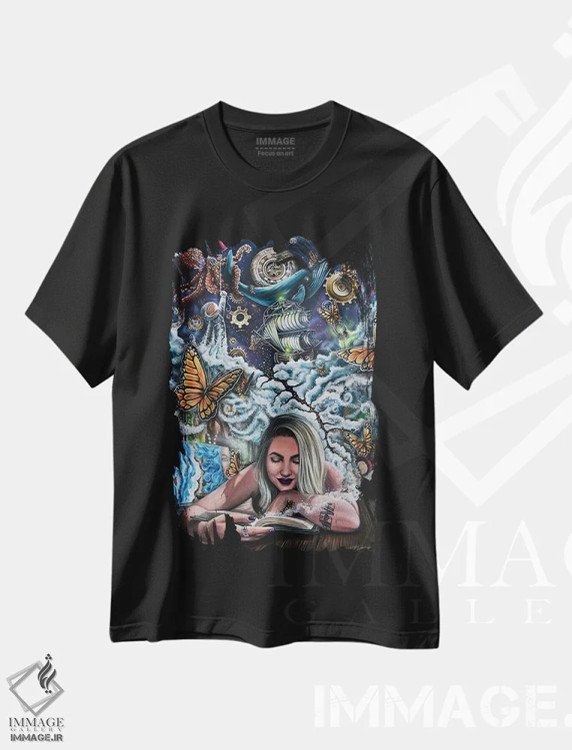 تیشرت مشکی طرح دار پرتره از خود، هنر فاخر معاصر اثر دکوتا دیت ویلر | فروشگاه ایماژ