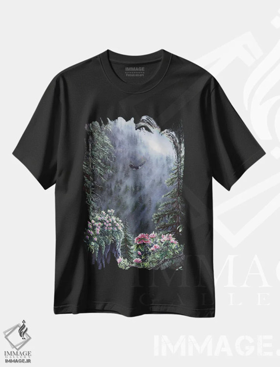 تیشرت مشکی طرح دار لبه نقره ای، هنر فاخر معاصر اثر دکوتا دیت ویلر | immage.ir