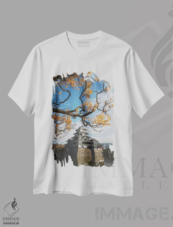 تیشرت سفید طرح دار قلعه ماتسوموتو یازده، مدیوم اثر دایسوکه اوئه ماتسو | فروشگاه ایماژ