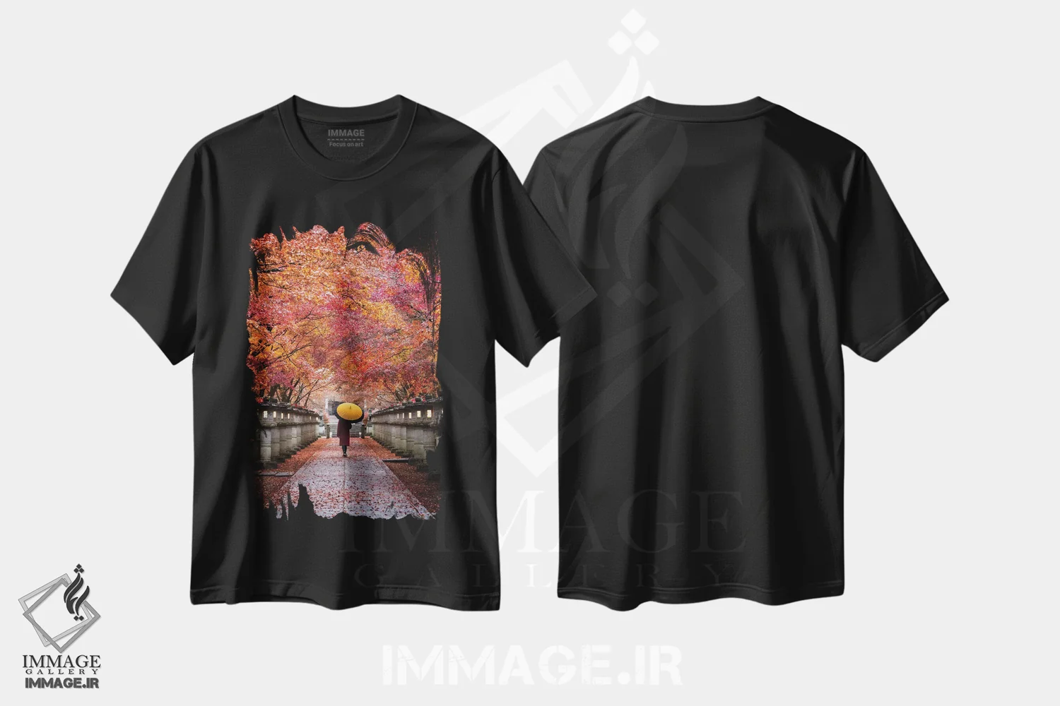 تیشرت مشکی طرح دار پاییز در ژاپن سیزده، مدیوم اثر دایسوکه اوئه ماتسو | فروشگاه ایماژ