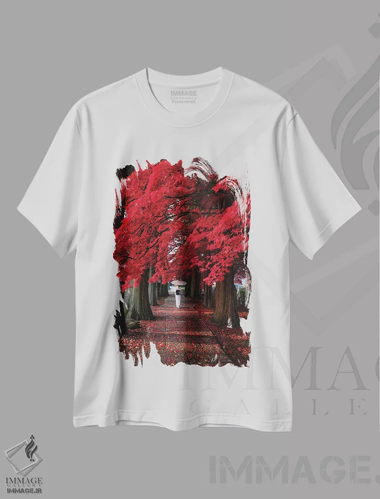 تیشرت سفید طرح دار پاییز در ژاپن سی و سوم، مدیوم اثر دایسوکه اوئه ماتسو | فروشگاه ایماژ