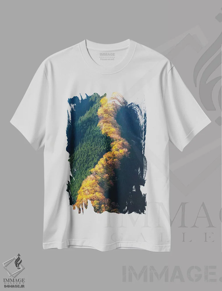 تیشرت سفید طرح دار پاییز در ژاپن چهارده، مدیوم اثر دایسوکه اوئه ماتسو | فروشگاه ایماژ