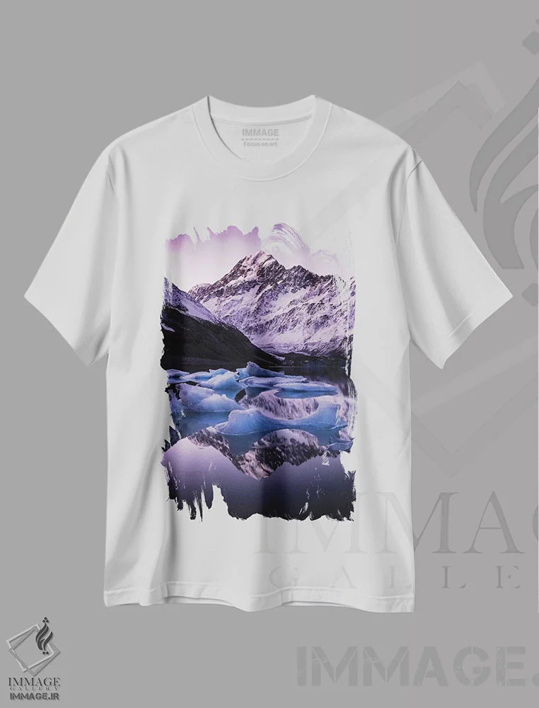 تیشرت سفید طرح دار دریاچه یخچال هوکر، نیوزیلند، مدیوم اثر دایسوکه اوئه ماتسو | immage.ir