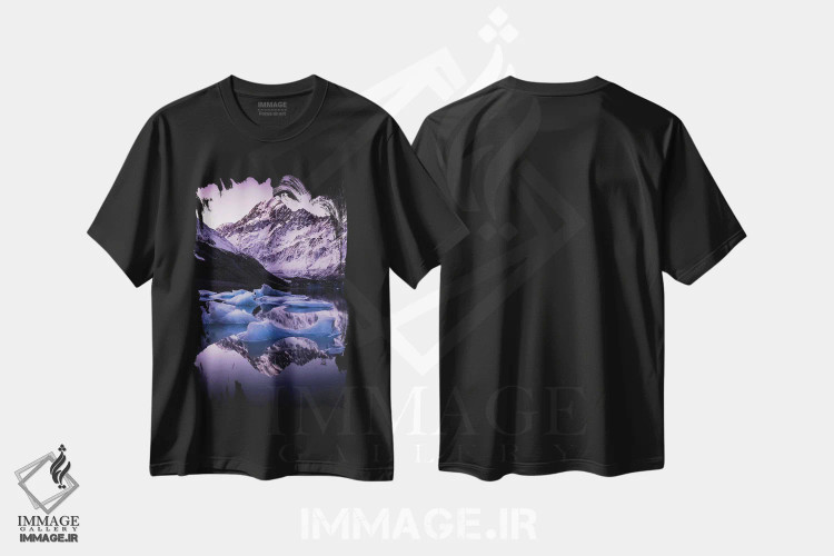 تیشرت مشکی طرح دار دریاچه یخچال هوکر، نیوزیلند، مدیوم اثر دایسوکه اوئه ماتسو | فروشگاه ایماژ
