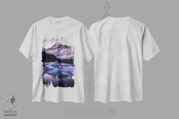 تیشرت سفید طرح دار دریاچه یخچال هوکر، نیوزیلند، مدیوم اثر دایسوکه اوئه ماتسو | immage.ir