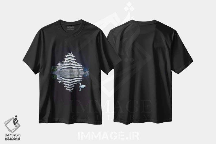 تیشرت مشکی طرح دار قلعه ماتسوموتو یک، مدیوم اثر دایسوکه اوئه ماتسو | فروشگاه ایماژ