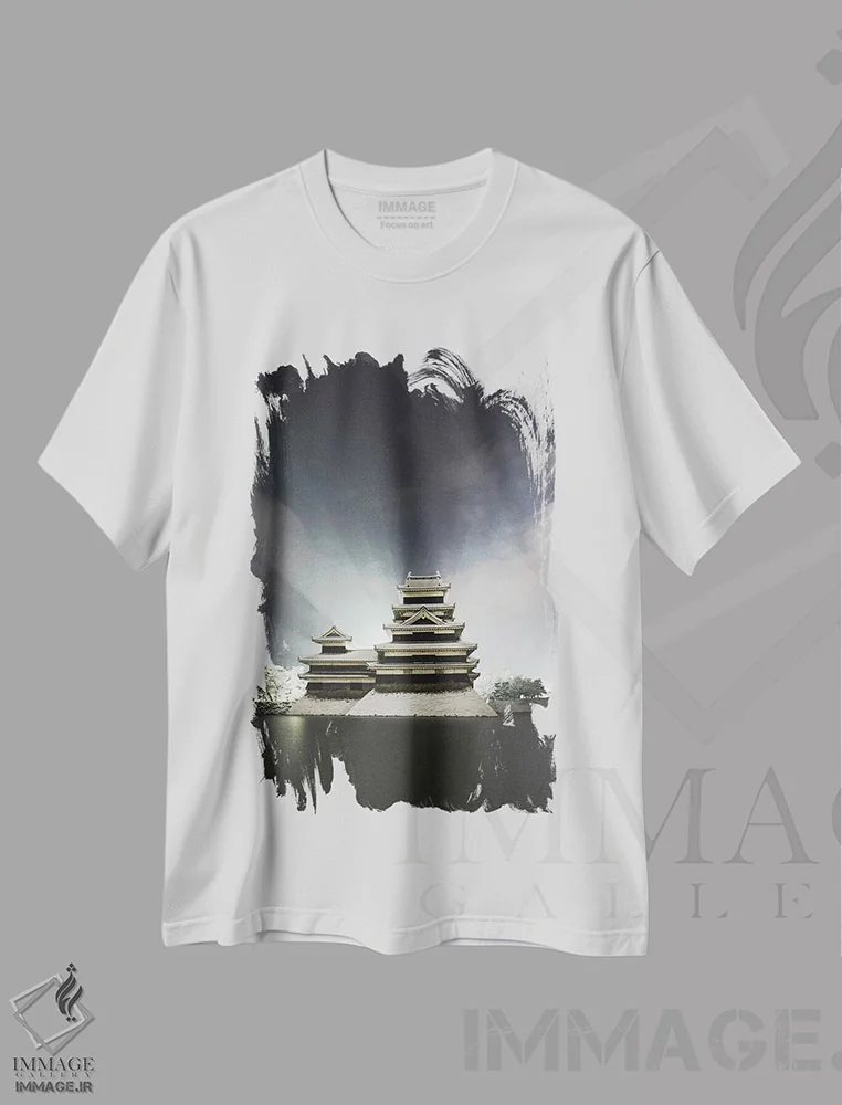 تیشرت سفید طرح دار قلعه ماتسوموتو چهار، مدیوم اثر دایسوکه اوئه ماتسو | فروشگاه ایماژ