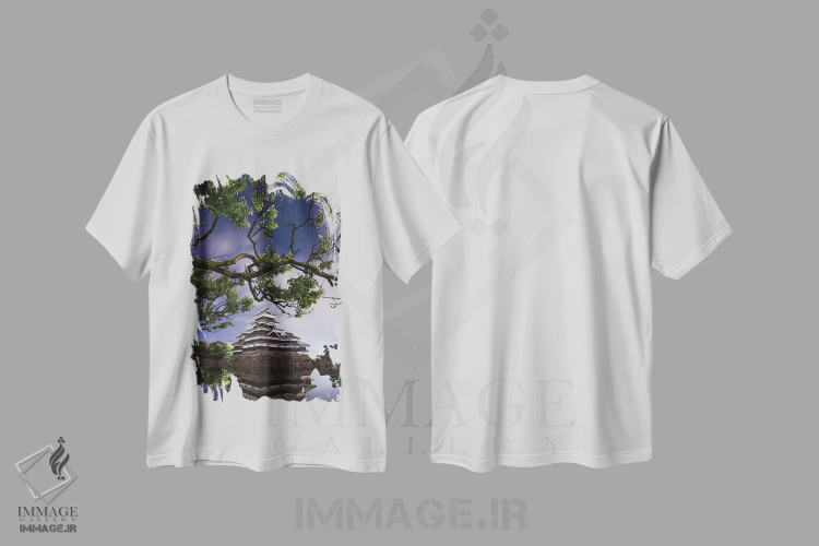 تیشرت سفید طرح دار قلعه ماتسوموتو دو، مدیوم اثر دایسوکه اوئه ماتسو | فروشگاه ایماژ