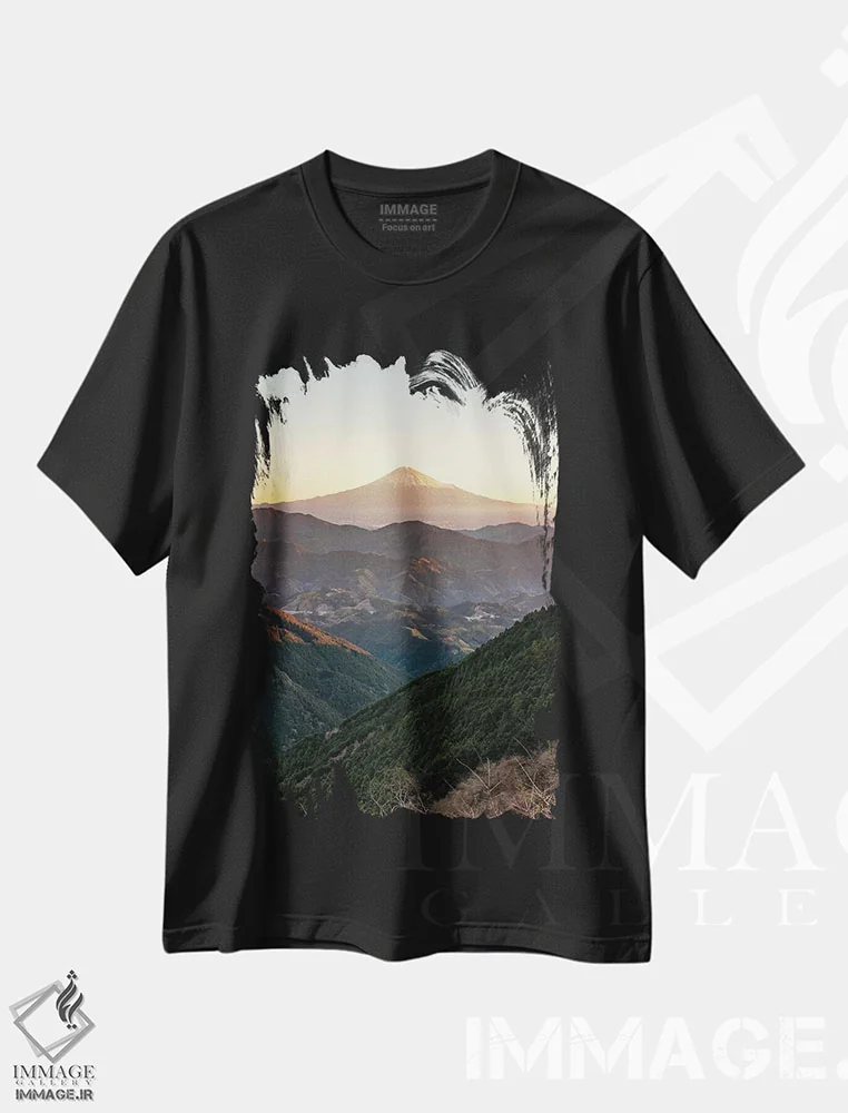 تیشرت مشکی طرح دار کوه فوجی چهار، مدیوم اثر دایسوکه اوئه ماتسو | فروشگاه ایماژ