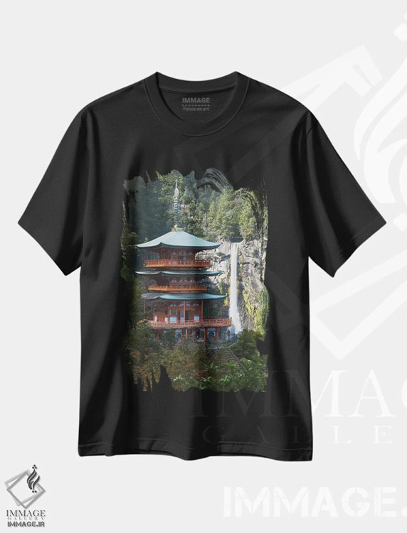 تیشرت مشکی طرح دار آبشار ناچی، واکایاما، مدیوم اثر دایسوکه اوئه ماتسو | immage.ir