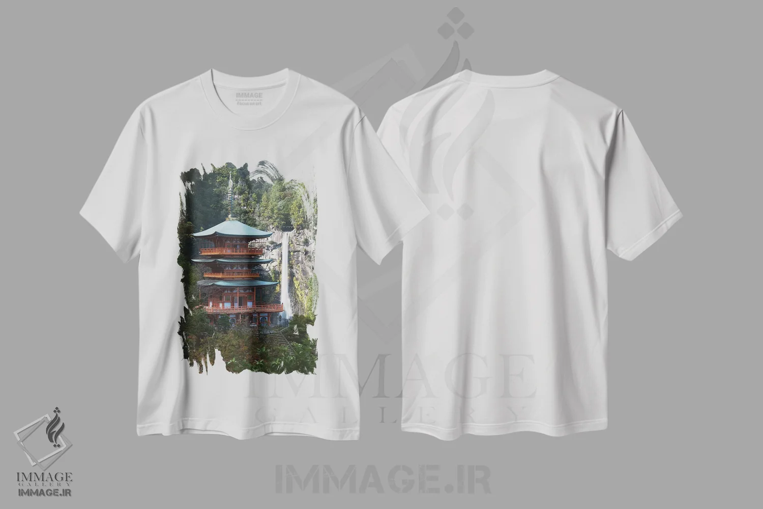 تیشرت سفید طرح دار آبشار ناچی، واکایاما، مدیوم اثر دایسوکه اوئه ماتسو | فروشگاه ایماژ