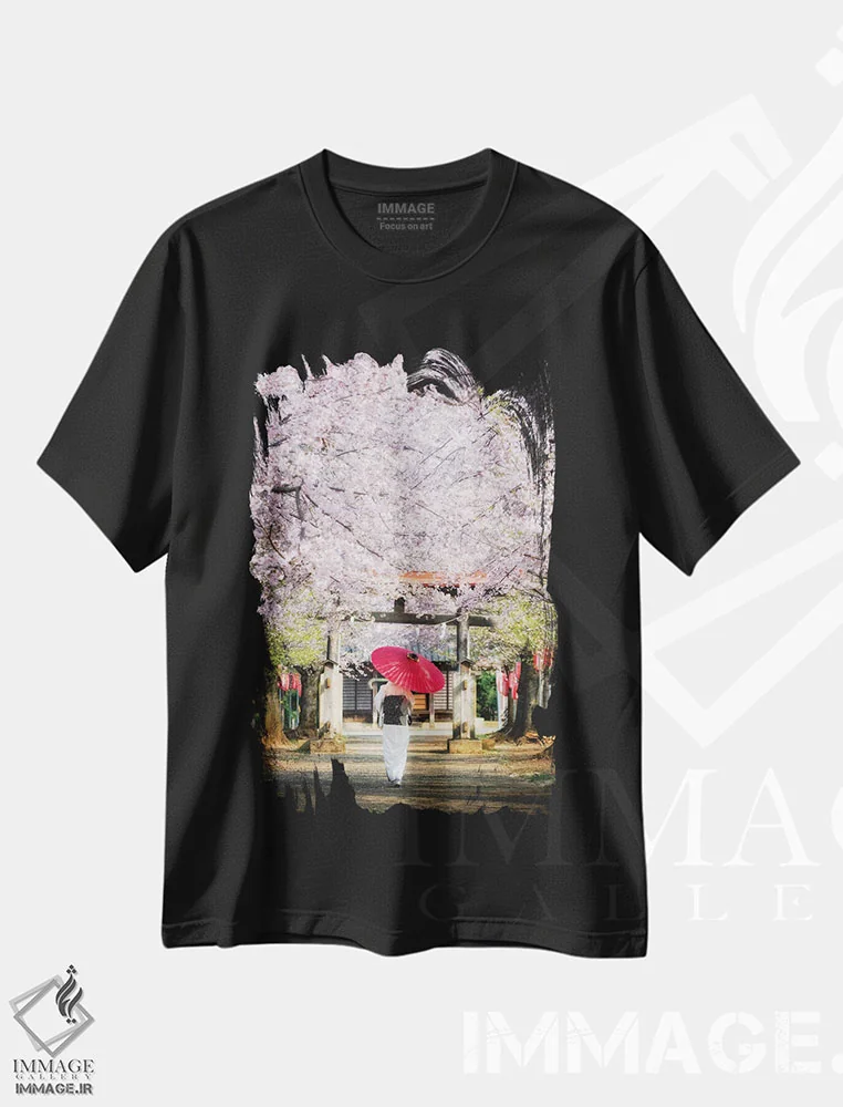 تیشرت مشکی طرح دار بهار در ژاپن دو، مدیوم اثر دایسوکه اوئه ماتسو | فروشگاه ایماژ