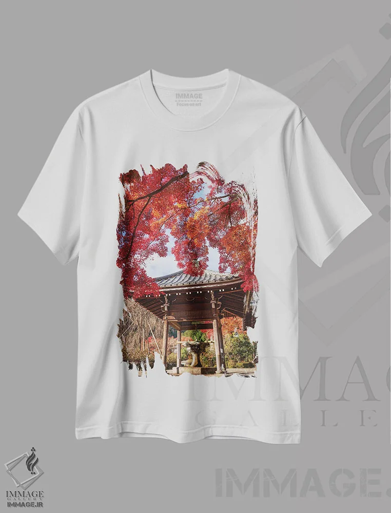تیشرت سفید طرح دار پاییز در ژاپن بیستم، مدیوم اثر دایسوکه اوئه ماتسو | فروشگاه ایماژ