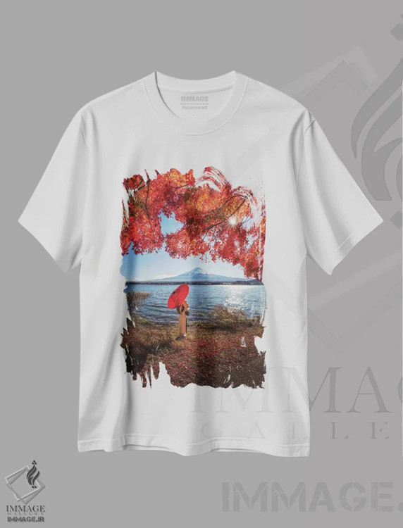 تیشرت سفید طرح دار پاییز در ژاپن بیست و نهم، مدیوم اثر دایسوکه اوئه ماتسو | فروشگاه ایماژ
