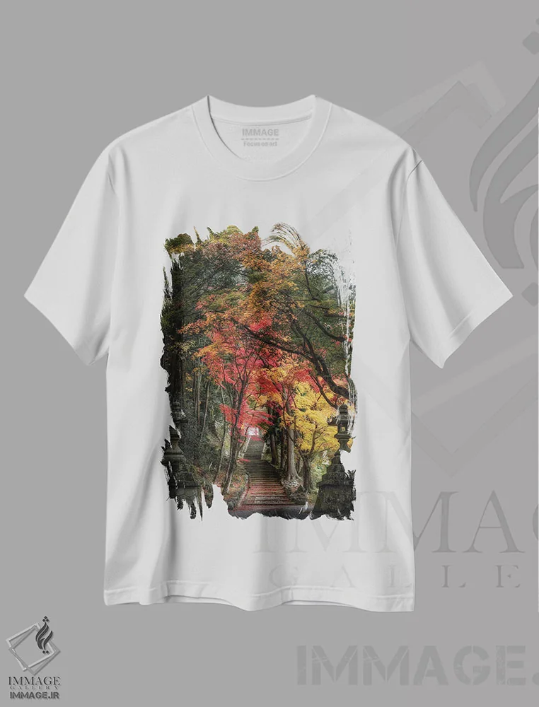 تیشرت سفید طرح دار پاییز در ژاپن بیست و ششم، مدیوم اثر دایسوکه اوئه ماتسو | فروشگاه ایماژ