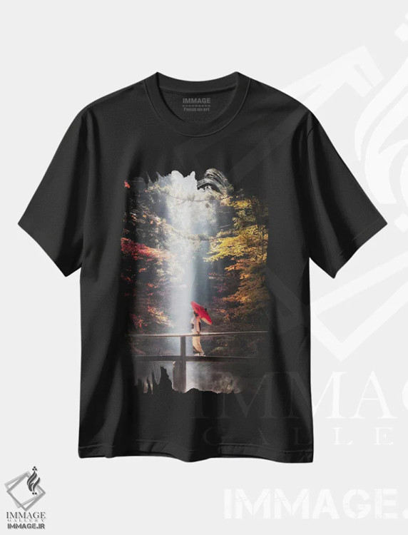 تیشرت مشکی طرح دار پاییز در ژاپن بیست و هفتم، مدیوم اثر دایسوکه اوئه ماتسو | فروشگاه ایماژ