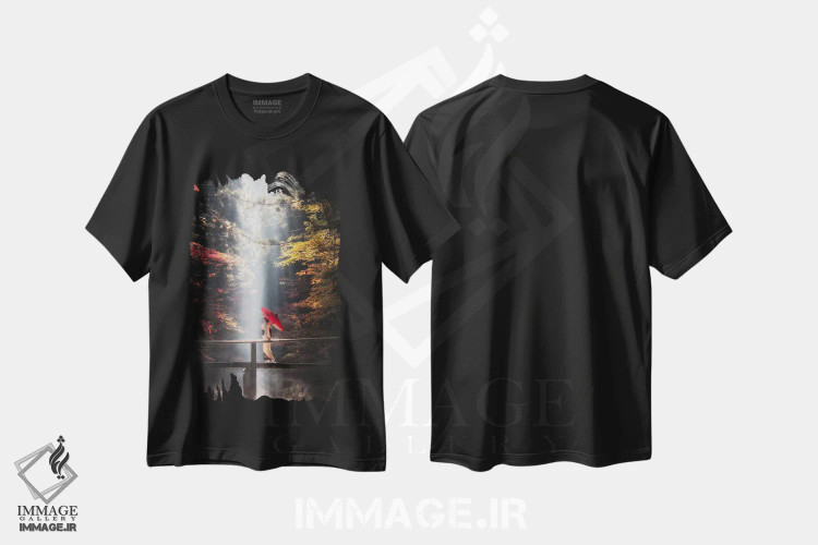 تیشرت مشکی طرح دار پاییز در ژاپن بیست و هفتم، مدیوم اثر دایسوکه اوئه ماتسو | فروشگاه ایماژ