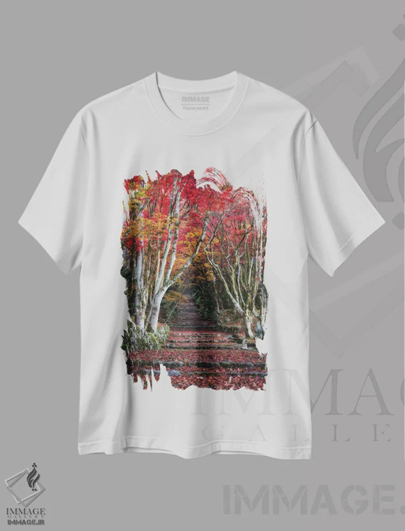 تیشرت سفید طرح دار پاییز در ژاپن بیست و هشتم، مدیوم اثر دایسوکه اوئه ماتسو | فروشگاه ایماژ