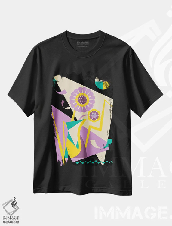تیشرت مشکی طرح دار گل های نیمه شب اثر جن دو | immage.ir