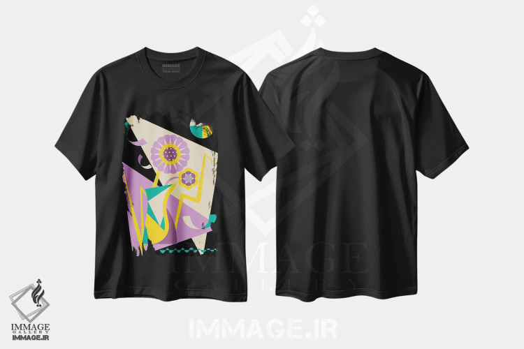 تیشرت مشکی طرح دار گل های نیمه شب اثر جن دو | immage.ir
