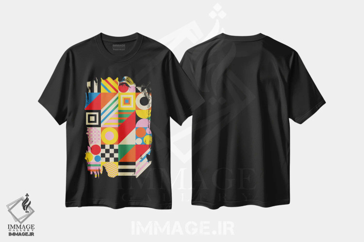 تیشرت مشکی طرح دار ترکیب هندسی شاد اثر جن دو | immage.ir