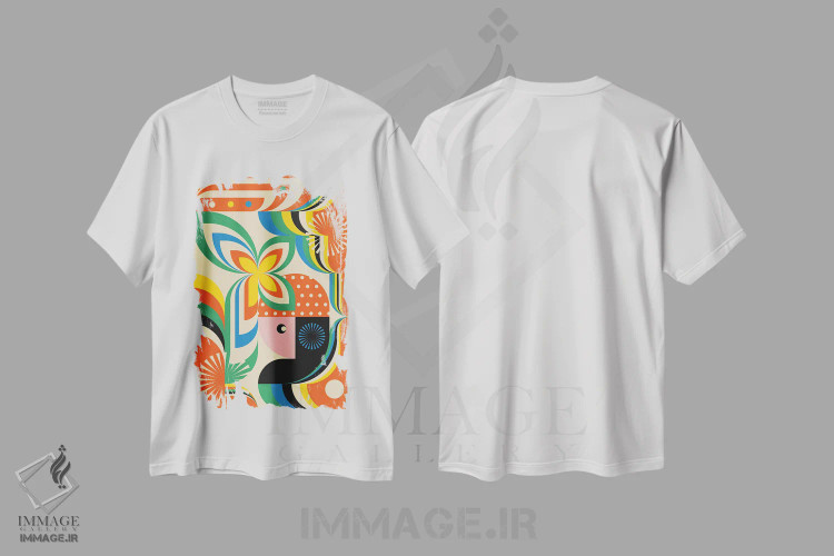 تیشرت سفید طرح دار دختر گل شاد، آبستره اثر جن دو | immage.ir