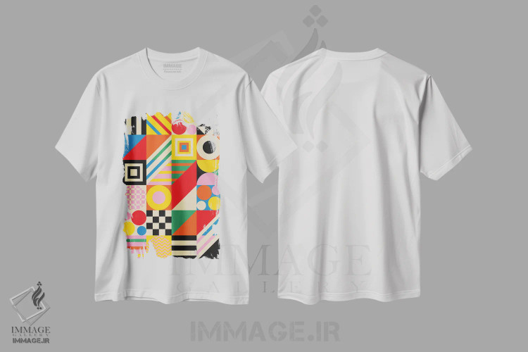 تیشرت سفید طرح دار ترکیب هندسی شاد اثر جن دو | فروشگاه ایماژ