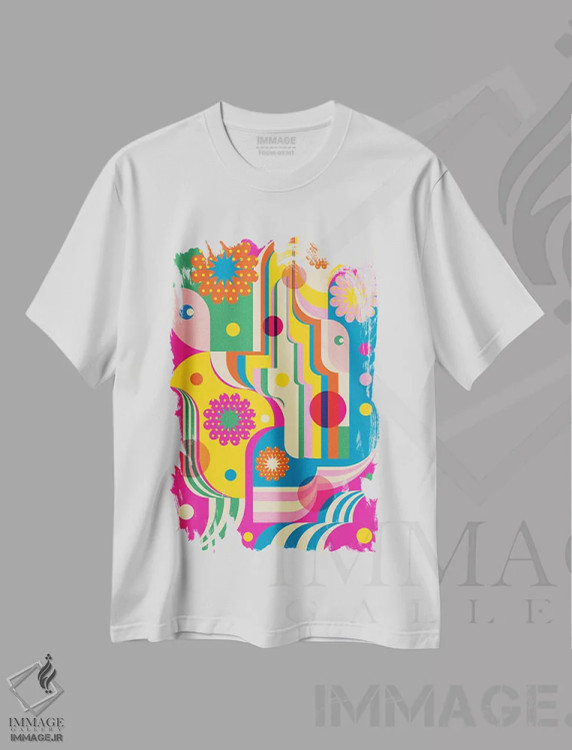 تیشرت سفید طرح دار سرزمین عجایب باربی، آبستره اثر جن دو | immage.ir