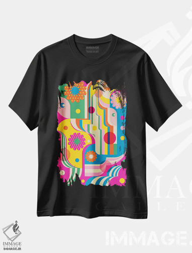 تیشرت مشکی طرح دار سرزمین عجایب باربی، آبستره اثر جن دو | فروشگاه ایماژ