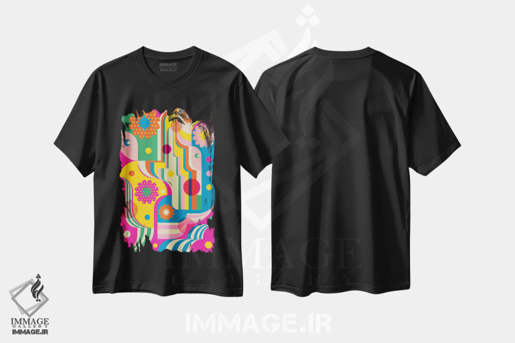 تیشرت مشکی طرح دار سرزمین عجایب باربی، آبستره اثر جن دو | فروشگاه ایماژ