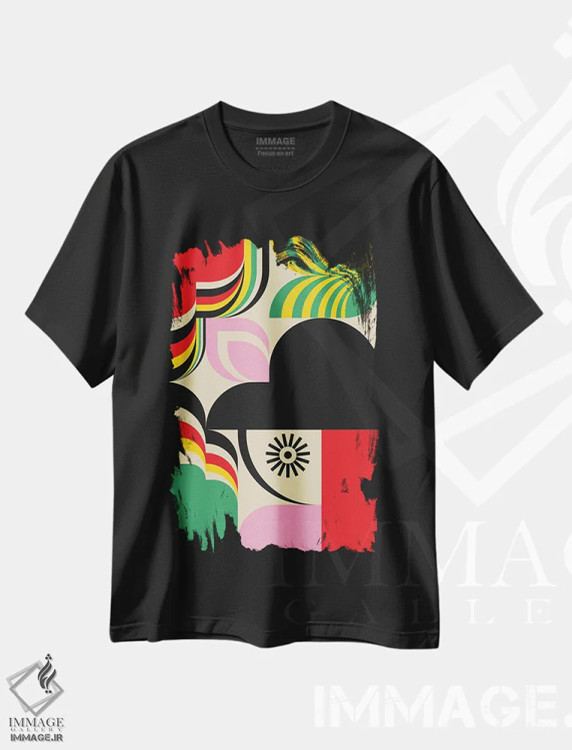 تیشرت مشکی طرح دار دختر باحال، آبستره اثر جن دو | فروشگاه ایماژ