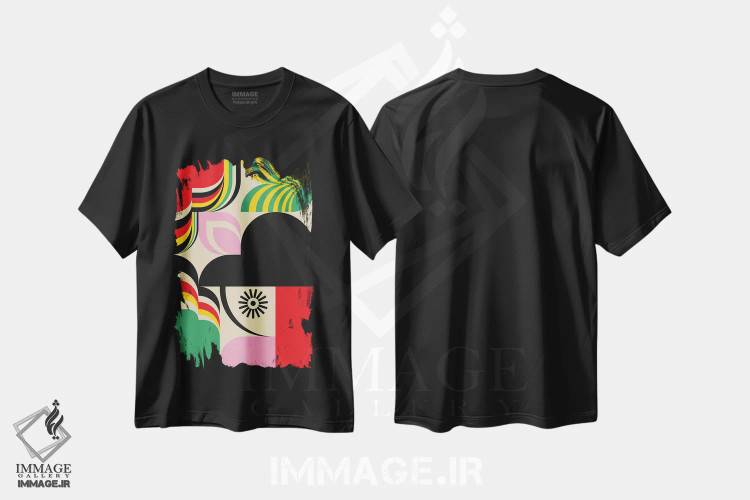 تیشرت مشکی طرح دار دختر باحال، آبستره اثر جن دو | فروشگاه ایماژ