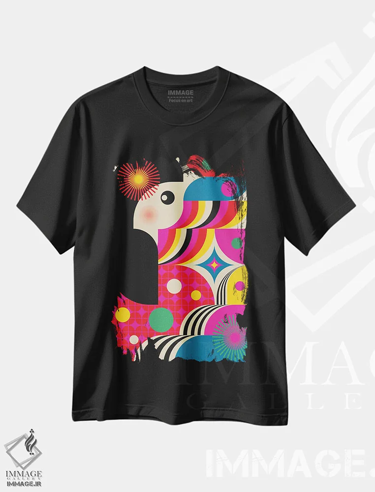 تیشرت مشکی طرح دار دختر گیشا، آبستره اثر جن دو | فروشگاه ایماژ