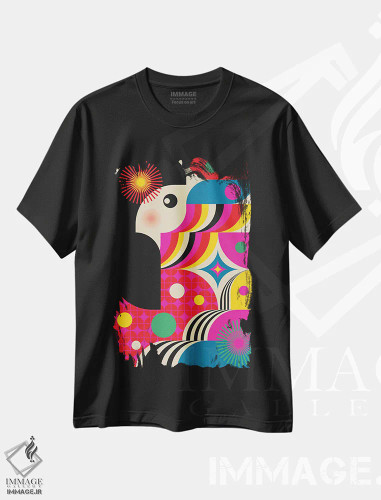 تیشرت مشکی طرح دار دختر گیشا، آبستره اثر جن دو | فروشگاه ایماژ