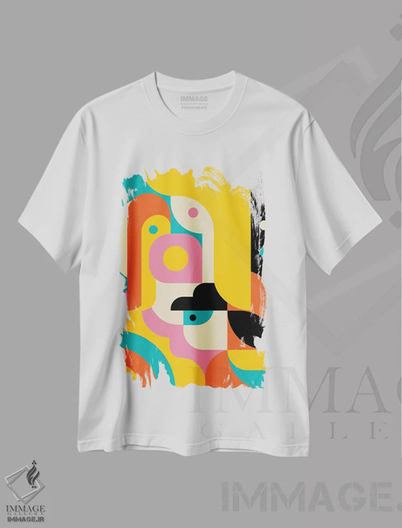 تیشرت سفید طرح دار شخصیت های خنده دار، آبستره اثر جن دو | فروشگاه ایماژ