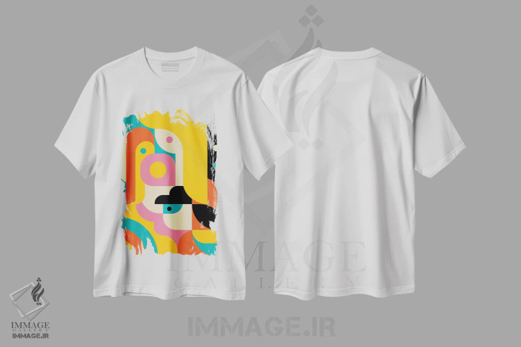 تیشرت سفید طرح دار شخصیت های خنده دار، آبستره اثر جن دو | فروشگاه ایماژ