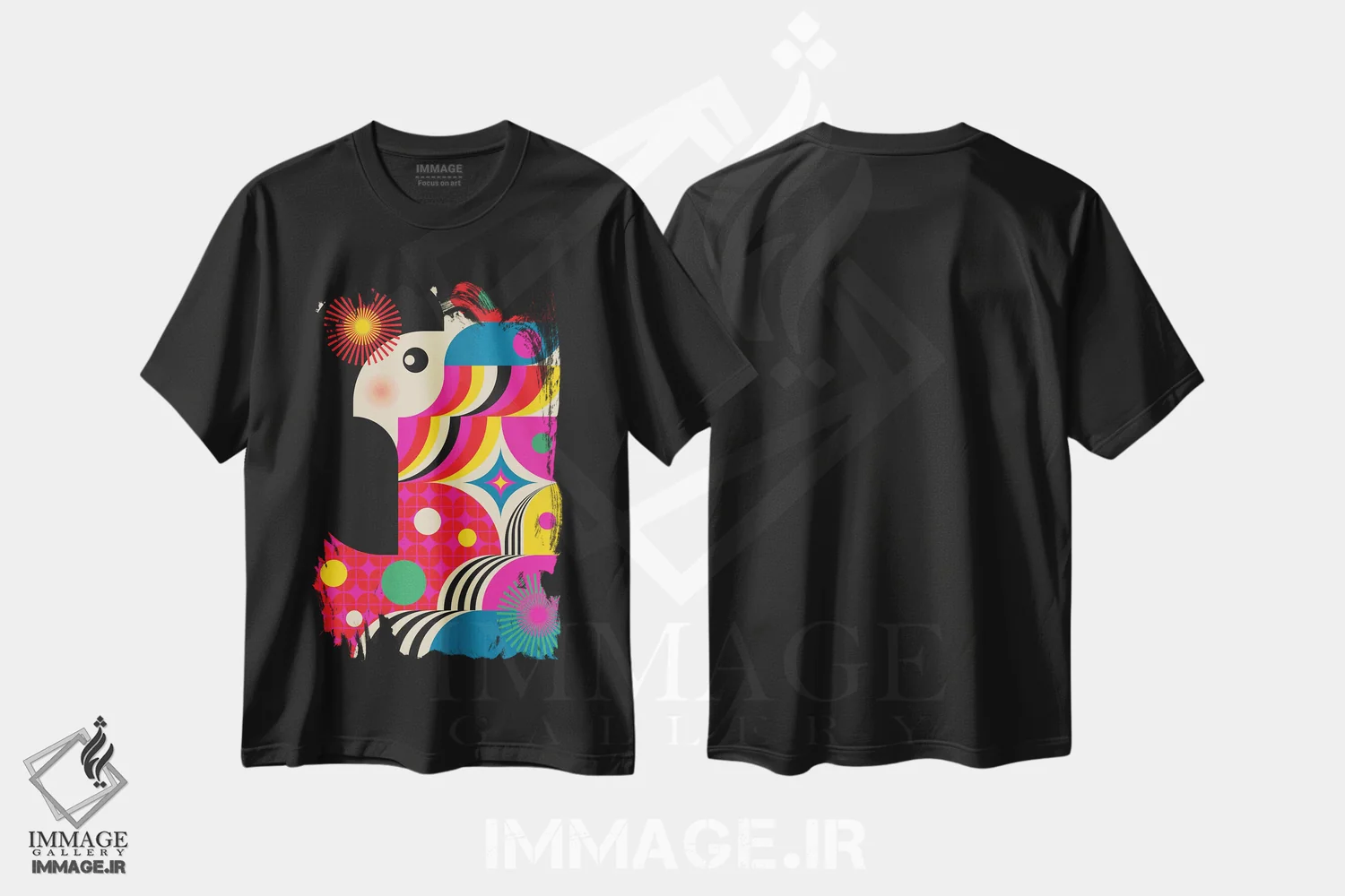 تیشرت مشکی طرح دار دختر گیشا، آبستره اثر جن دو | فروشگاه ایماژ