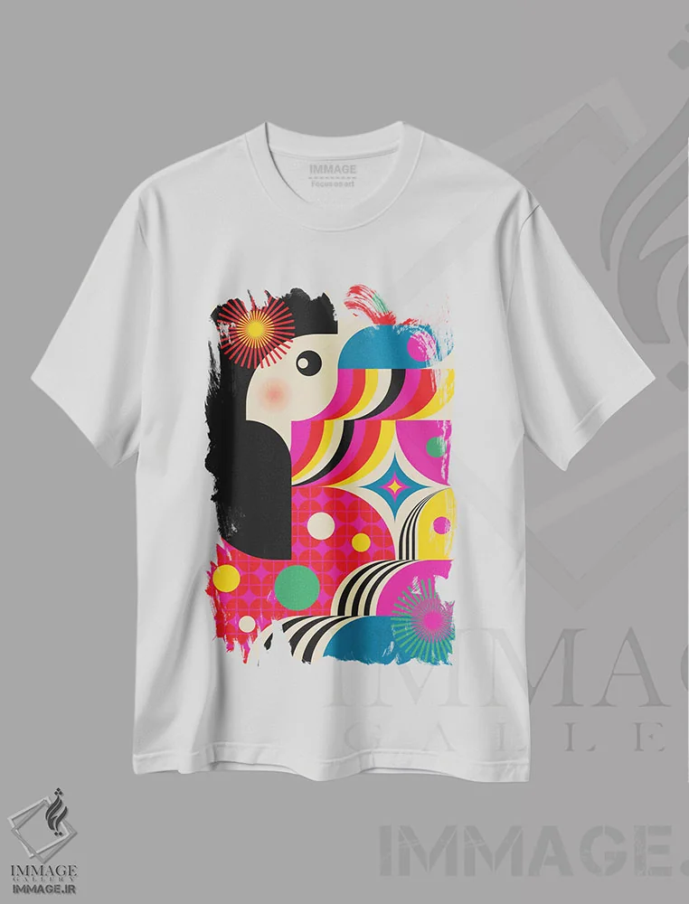 تیشرت سفید طرح دار دختر گیشا، آبستره اثر جن دو | immage.ir