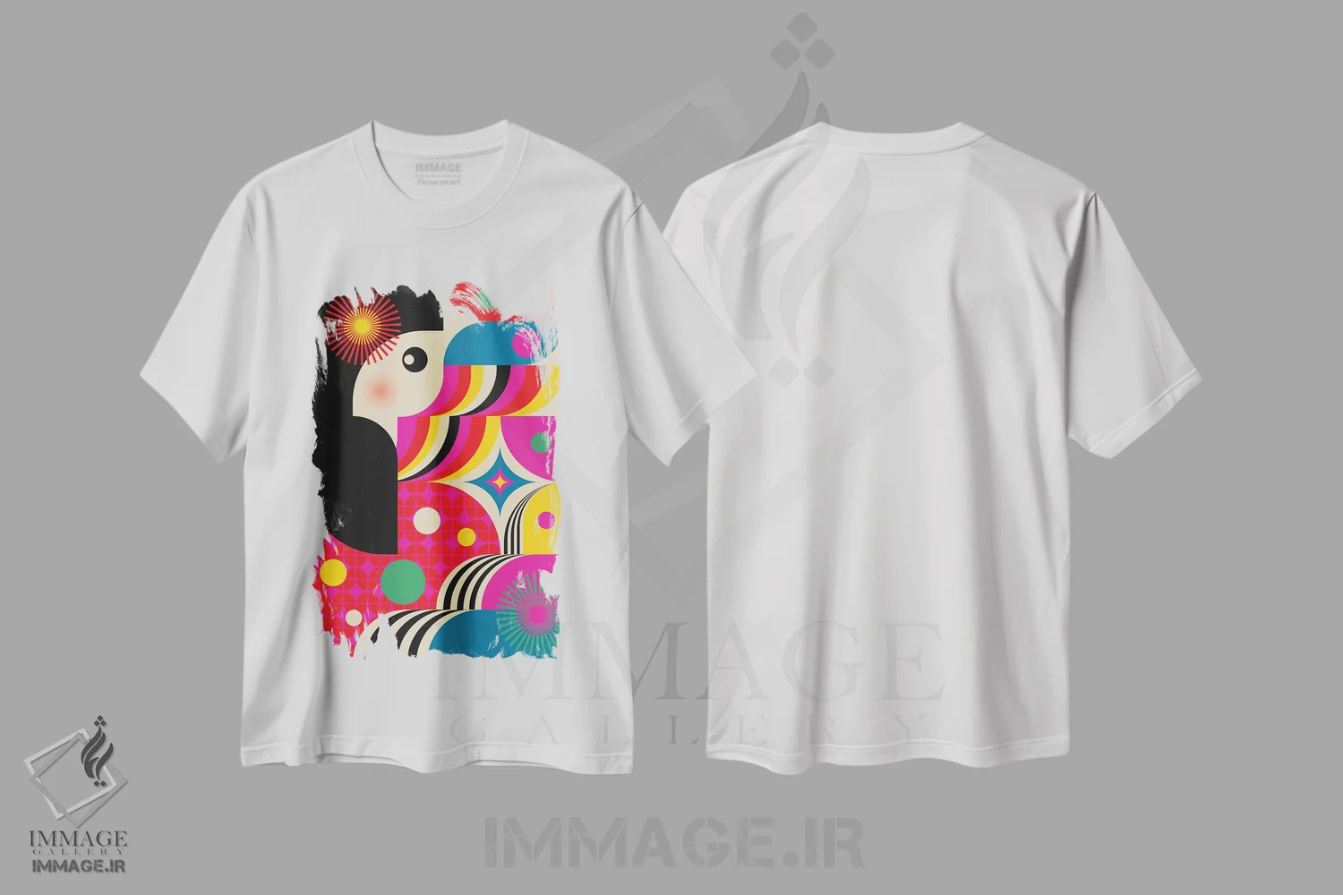 تیشرت سفید طرح دار دختر گیشا، آبستره اثر جن دو | immage.ir