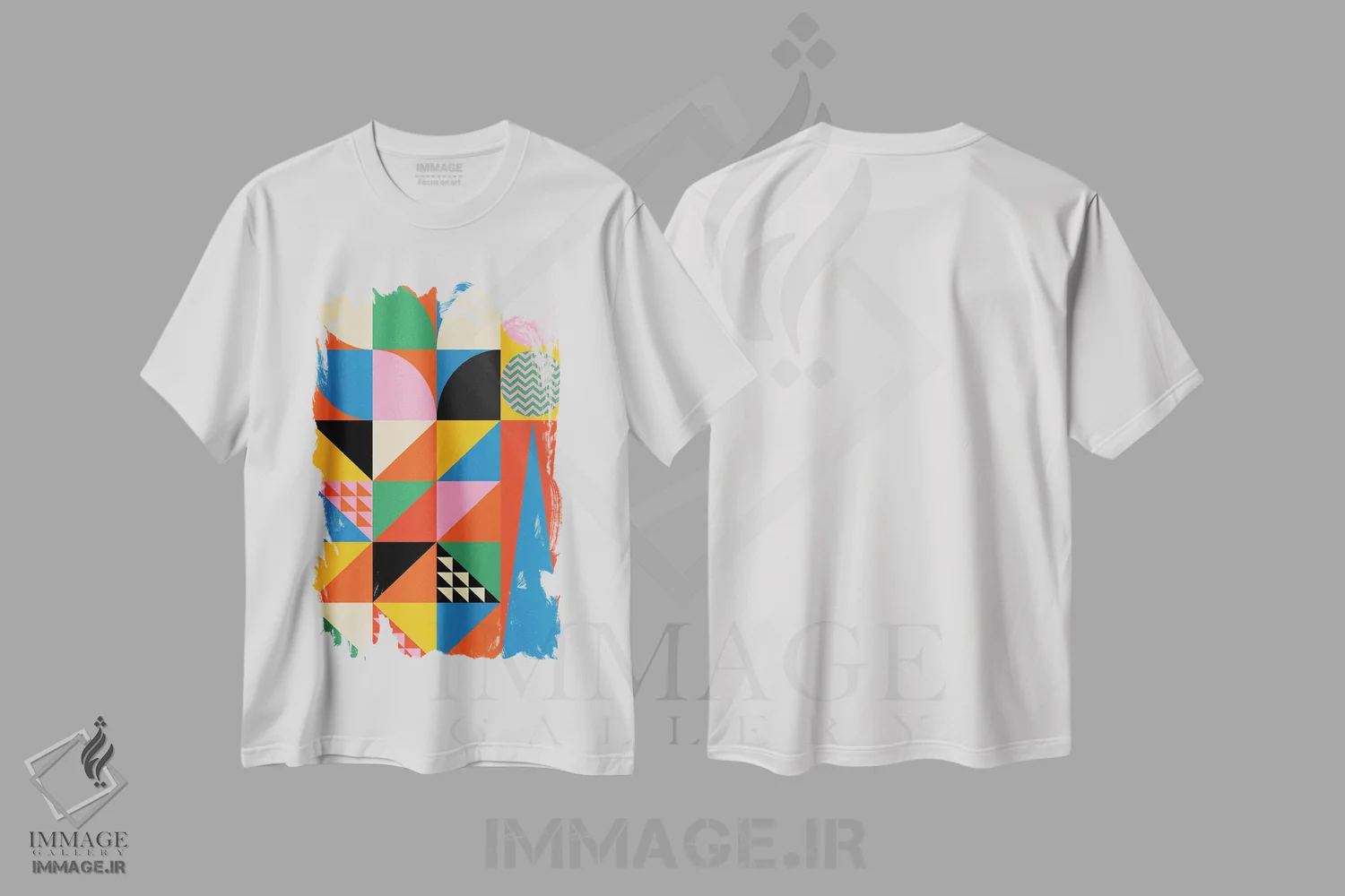 تیشرت سفید طرح دار اشکال هندسی شاد اثر جن دو | فروشگاه ایماژ