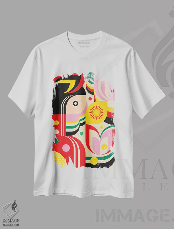 تیشرت سفید طرح دار دختر در سرزمین عجایب، آبستره اثر جن دو | immage.ir