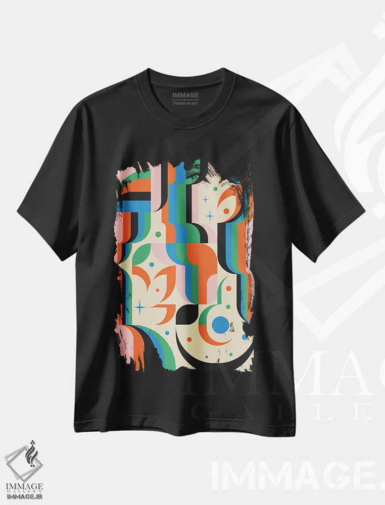 تیشرت مشکی طرح دار رشد بی قید و بند اثر جن دو | فروشگاه ایماژ