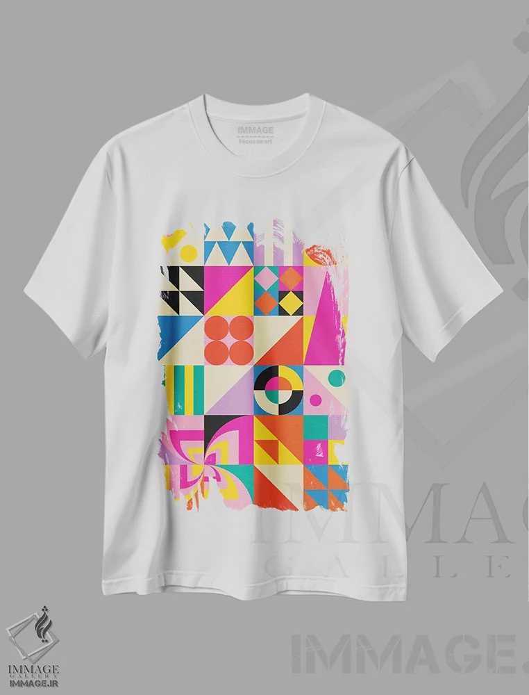 تیشرت سفید طرح دار اشکال هندسی جذاب و مدرن اثر جن دو | فروشگاه ایماژ