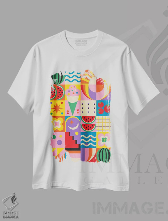 تیشرت سفید طرح دار تابستان، آبستره اثر جن دو | immage.ir
