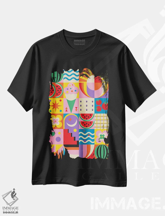 تیشرت مشکی طرح دار تابستان، آبستره اثر جن دو | فروشگاه ایماژ