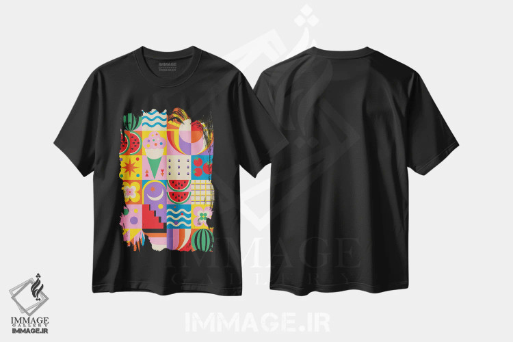 تیشرت مشکی طرح دار تابستان، آبستره اثر جن دو | فروشگاه ایماژ