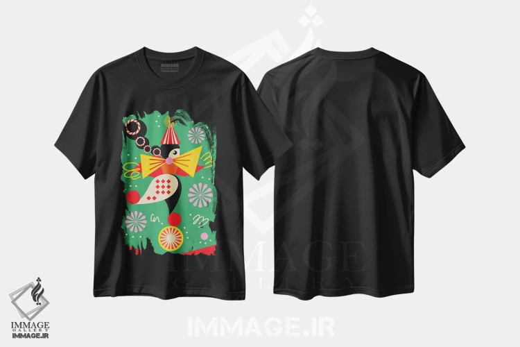 تیشرت مشکی طرح دار دختر سیرک، آبستره اثر جن دو | فروشگاه ایماژ